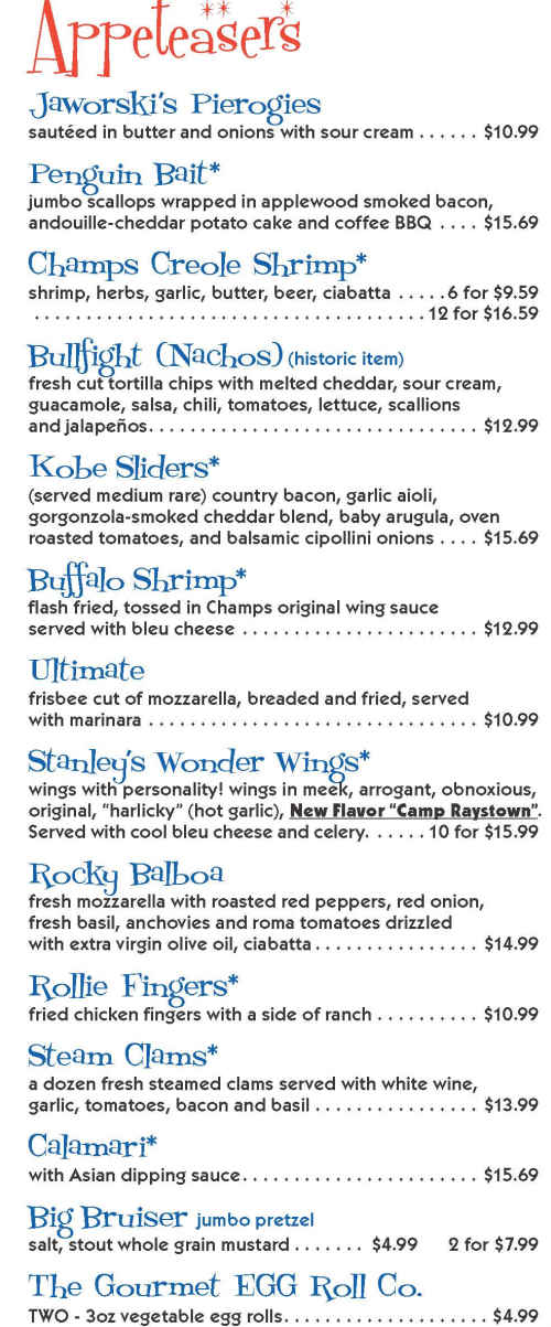 Champs Sports Grill menu page 1
