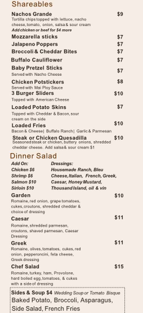 The Grouse's Nest menu page 1