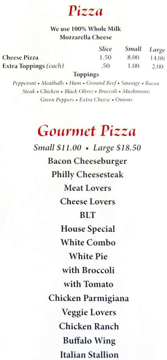 Scicchitano's Pizzeria menu page 1