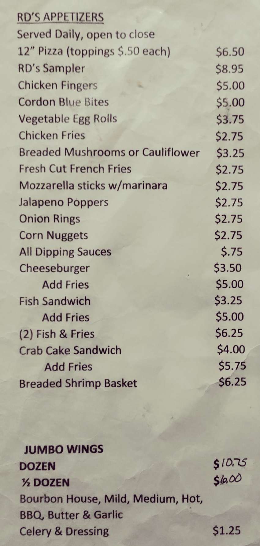 Klinger's Roadhouse menu page 1