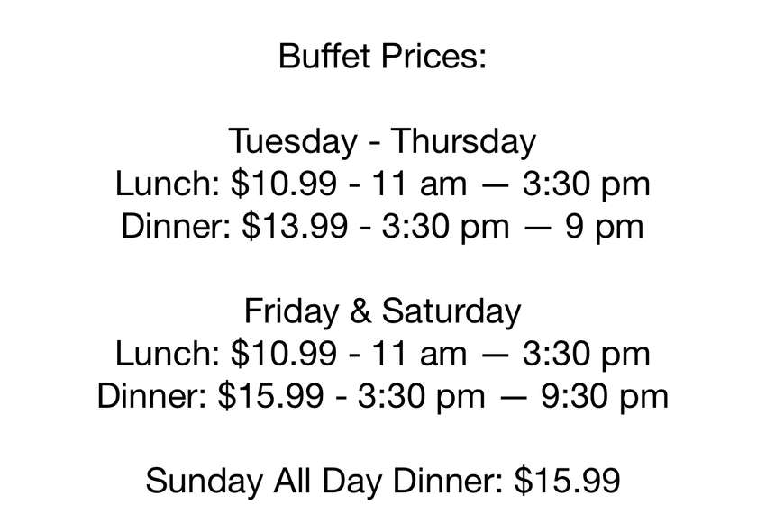 Gourmet Buffet menu page 1