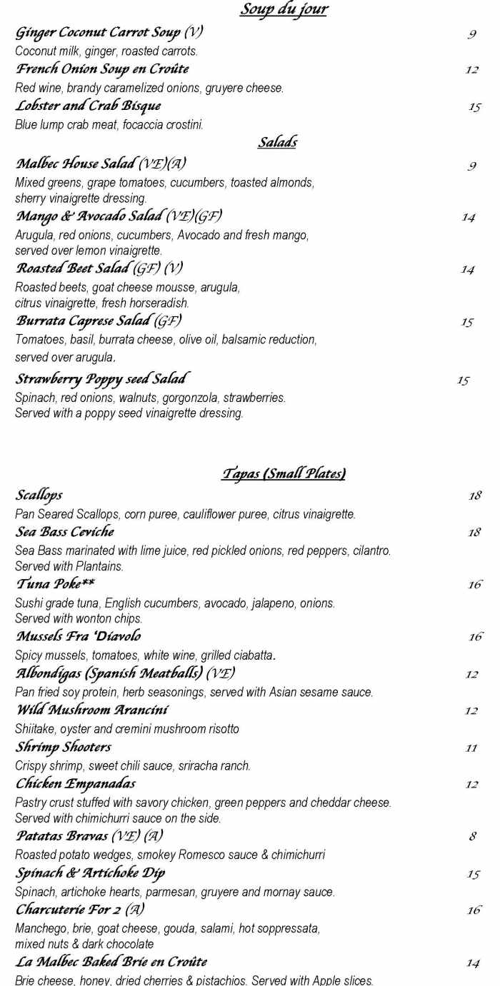 La Malbec menu page 1
