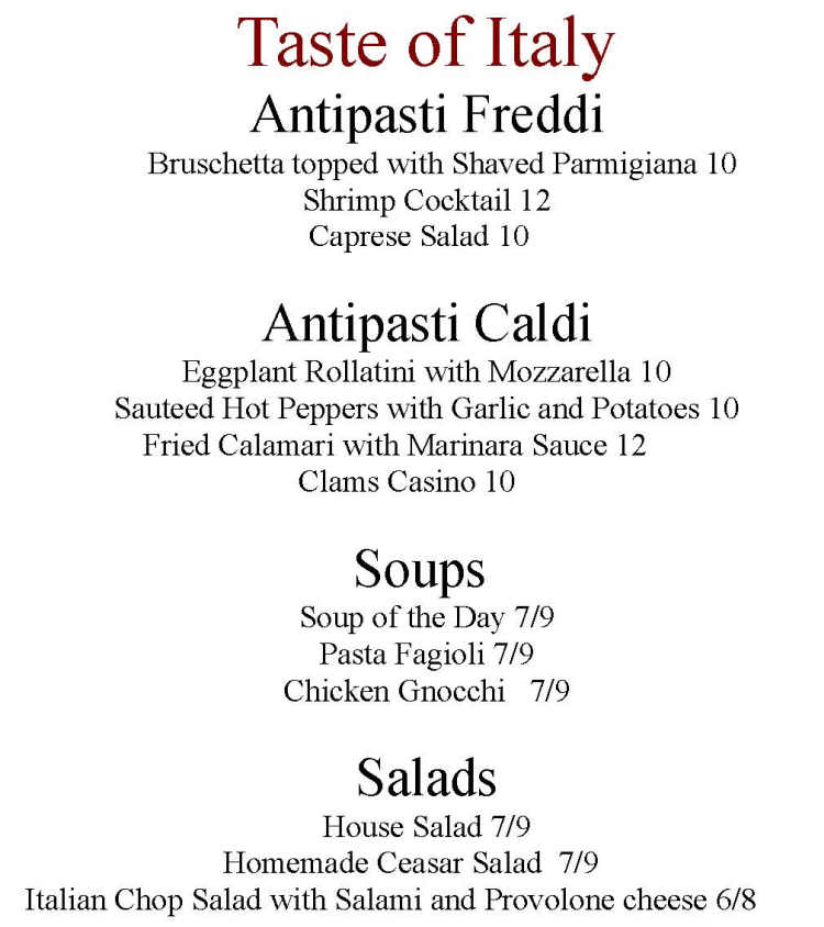 A Taste of Italy menu page 1