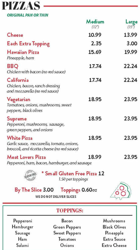 George's Subs & Pizza menu page 1