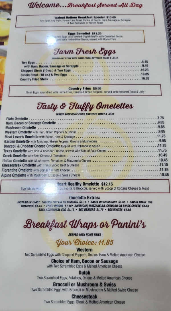 Walnut Bottom Diner menu page 1