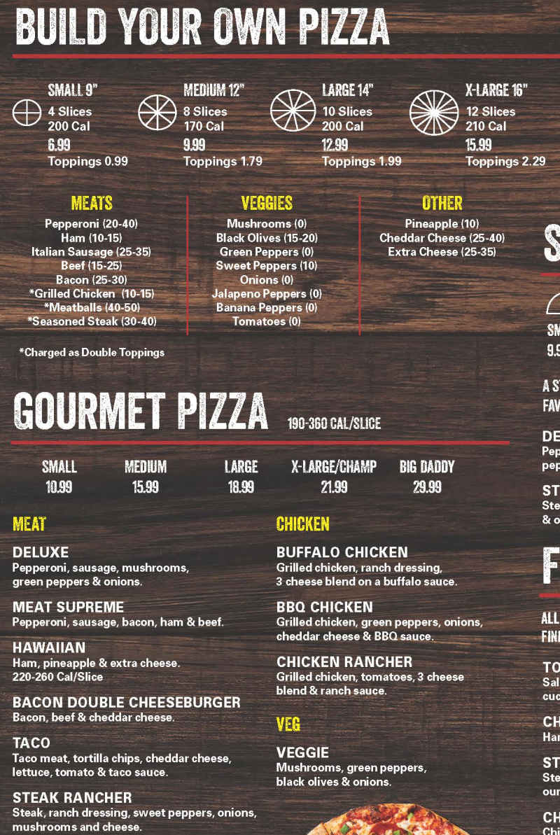 Fox's Pizza Den menu page 1