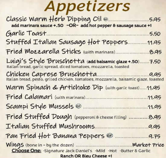 Luigi's Ristorante menu page 1