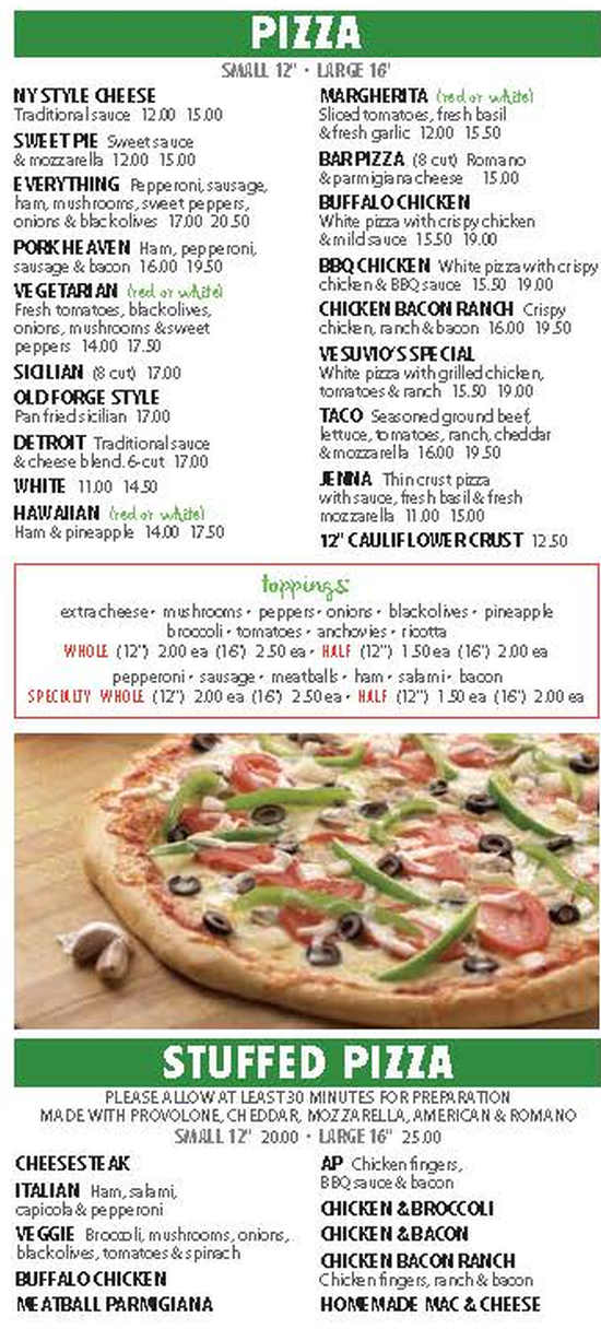 Vesuvio's Pizzeria menu page 1