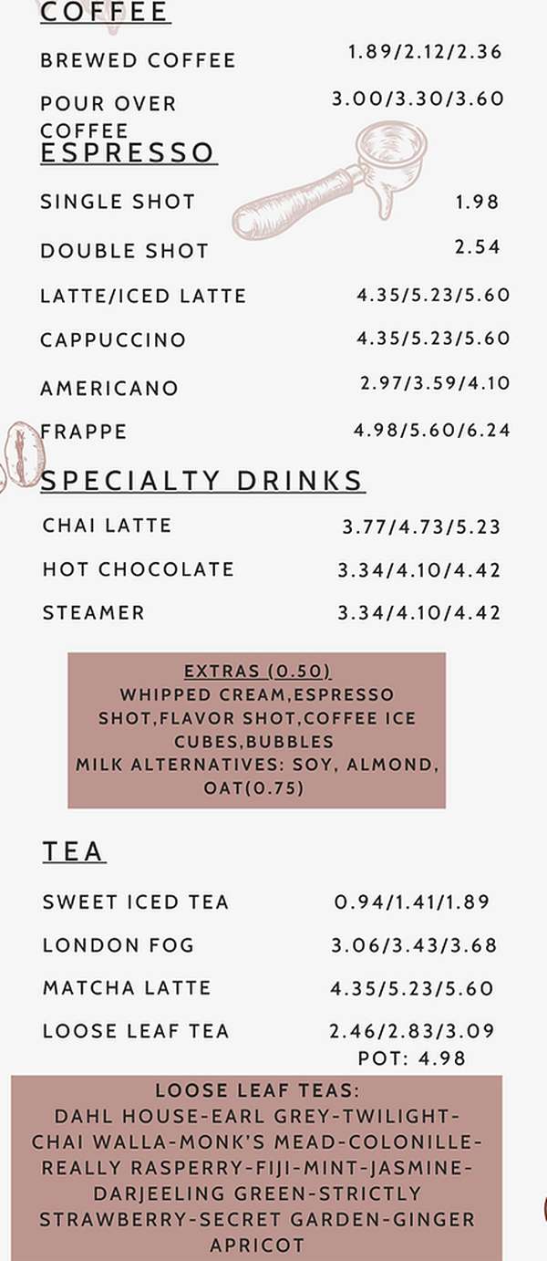 Avenue 209 Coffee House menu page 1