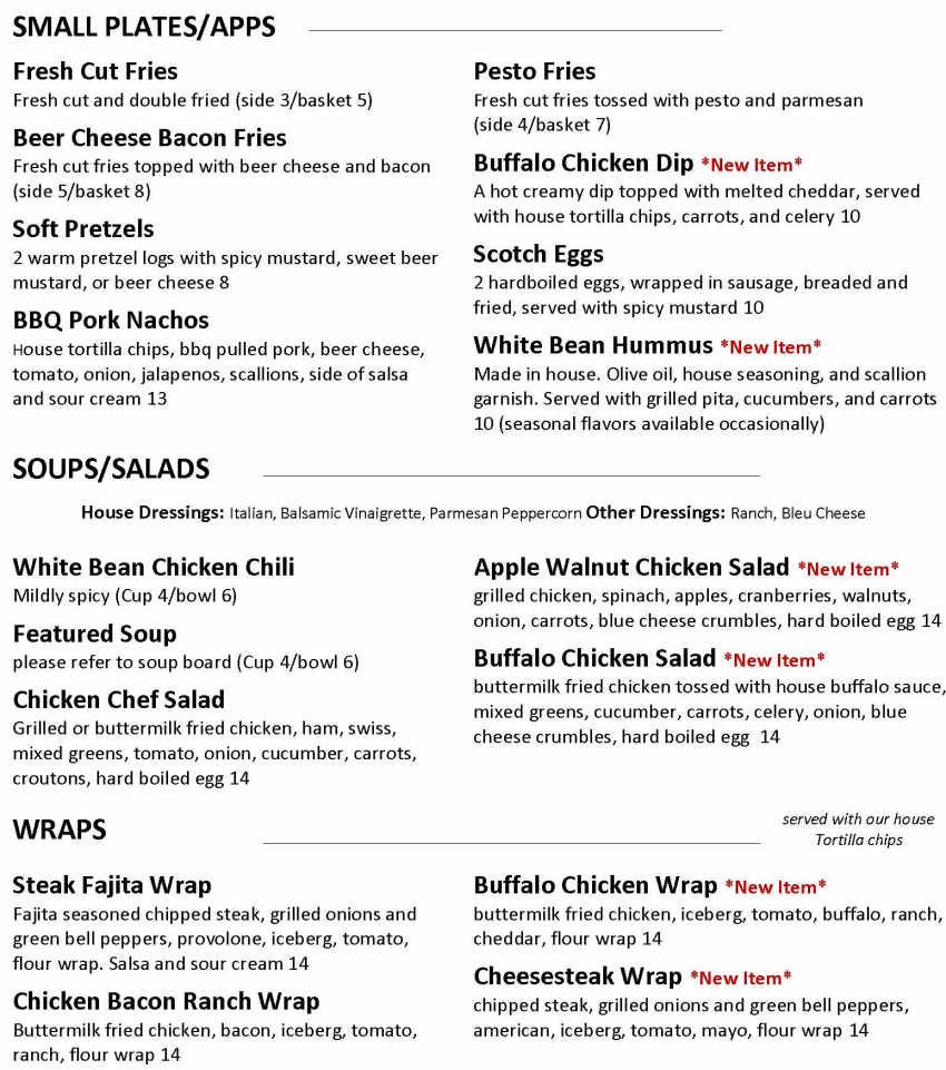 Broken Axe Brew House menu page 1