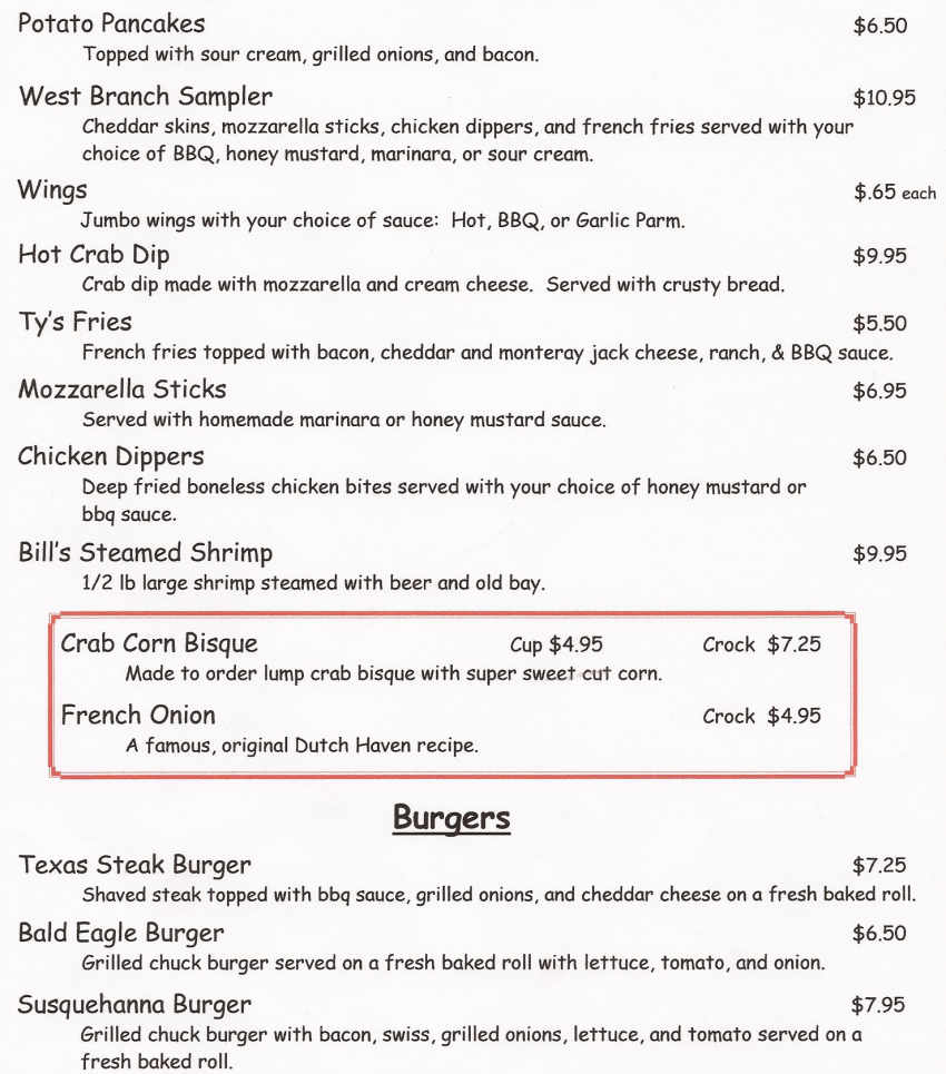 Dutch Haven menu page 1