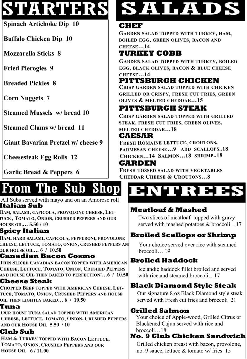 Hangar 9 menu page 1