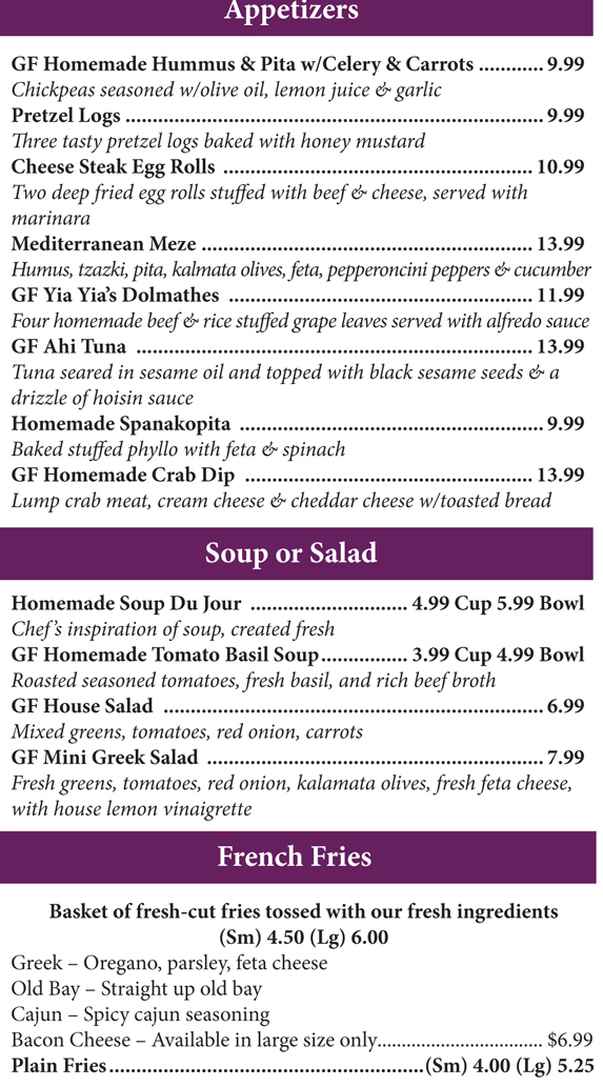 Stella A's menu page 1