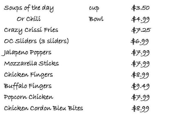The Old Corner menu page 1