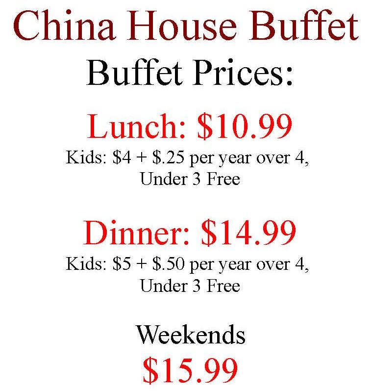 China House Buffet menu page 1