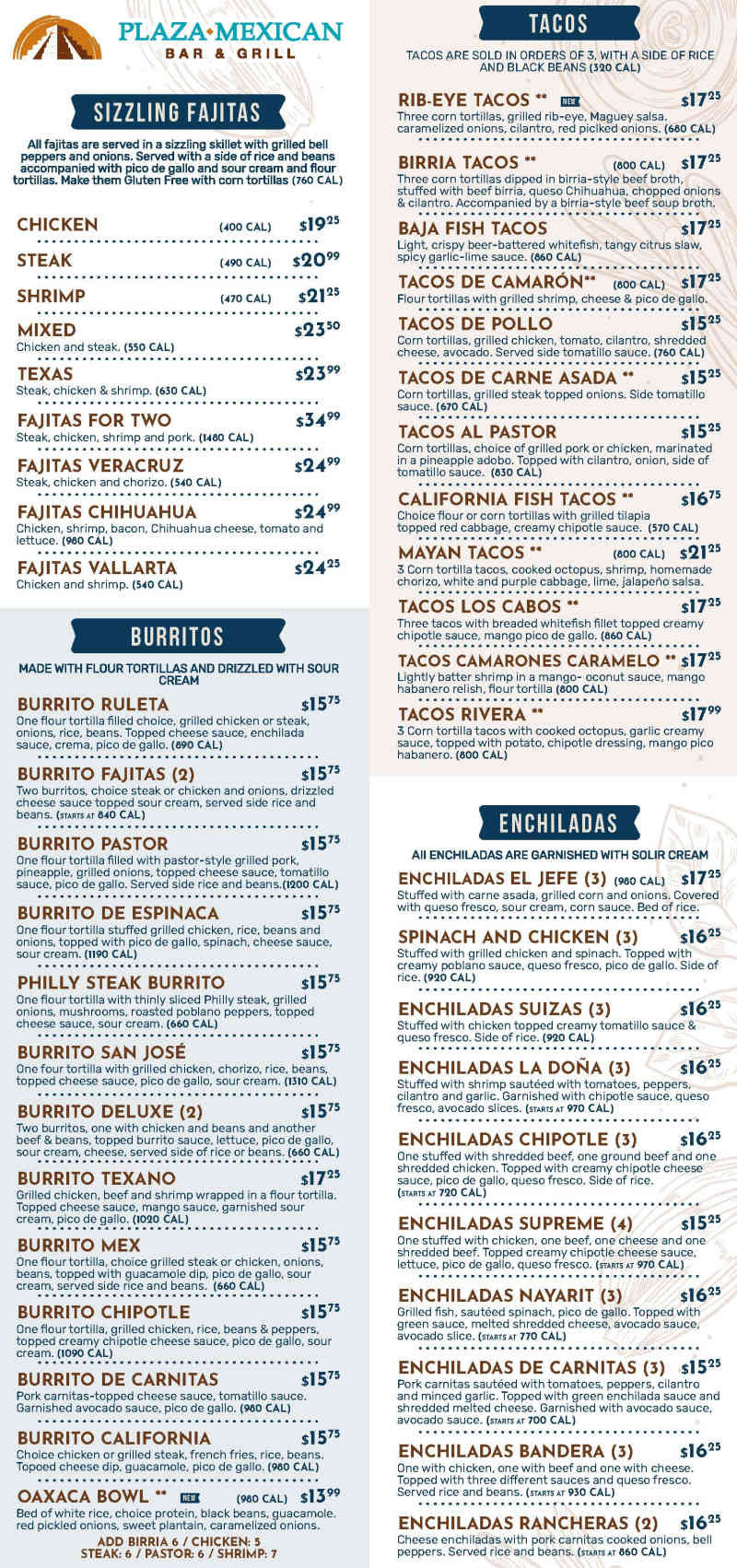 Plaza Mexican menu page 1