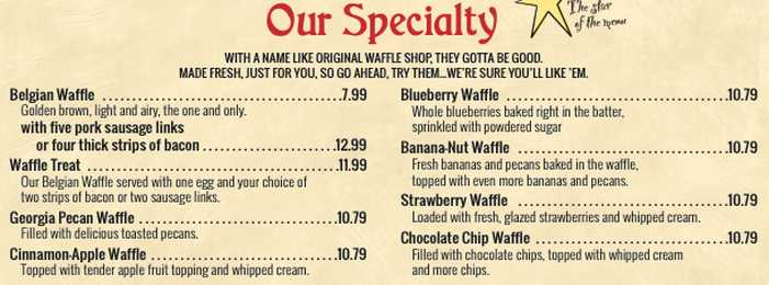 Original Waffle Shop North menu page 1
