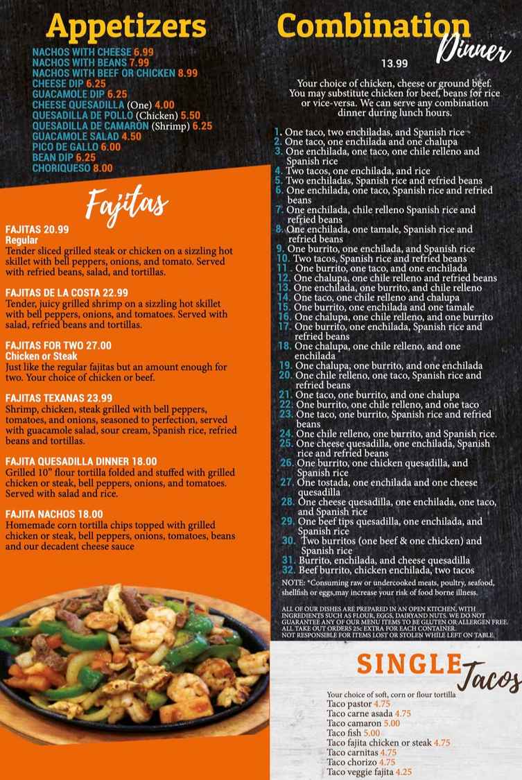 Rey Azteca menu page 1