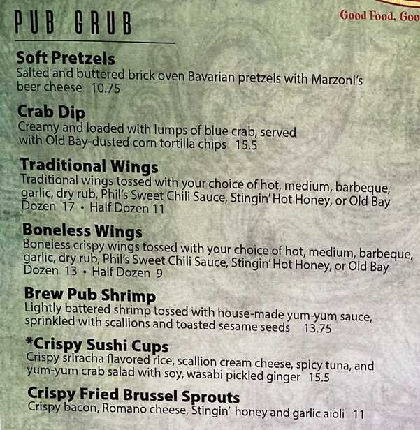 Marzoni's Brick Oven menu page 1