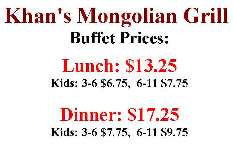 Khan's Mongolian Grill menu page 1