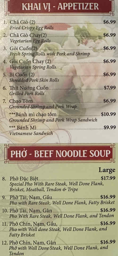 Pho Saigon II menu page 1