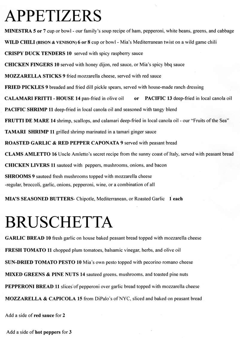 Franco's Lounge menu page 1