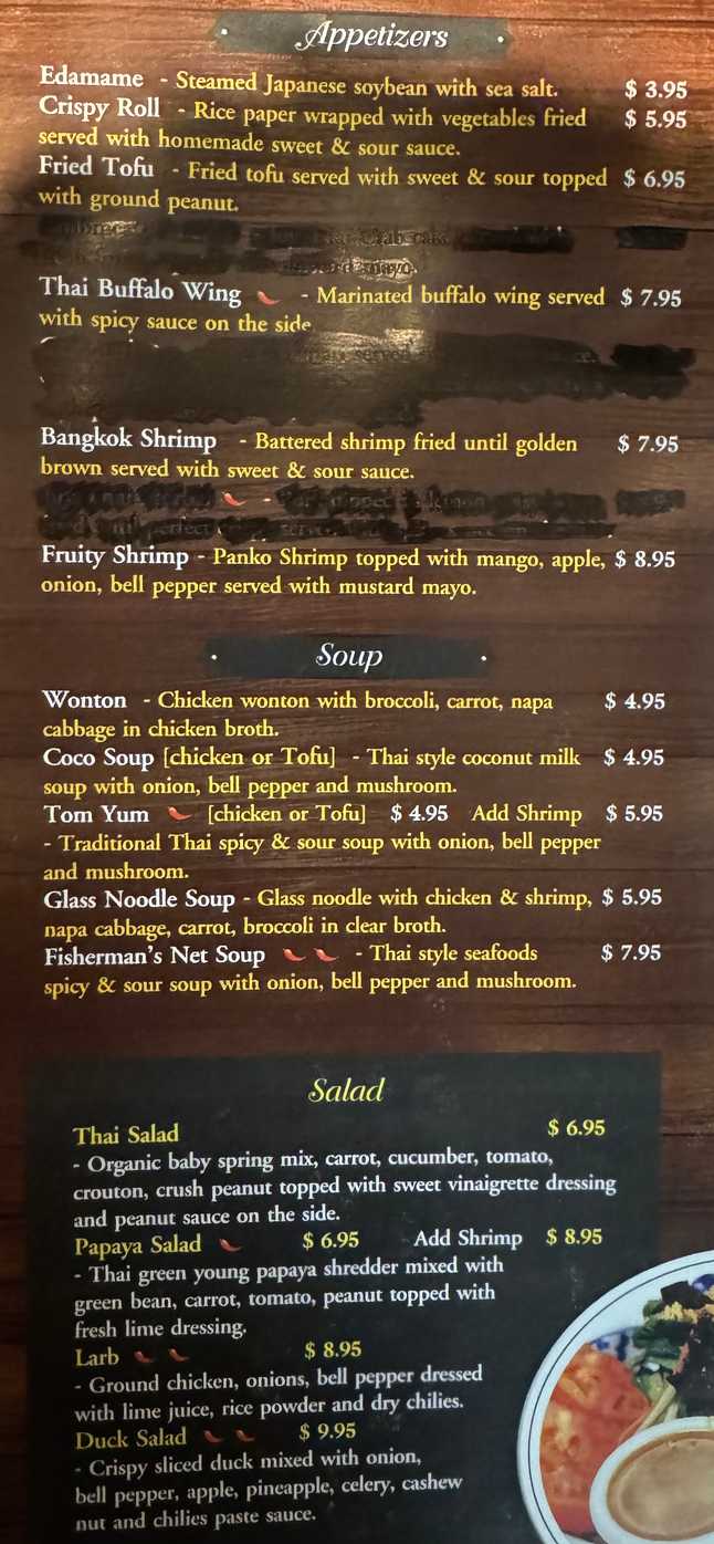 Joy Thai Cuisine menu page 1