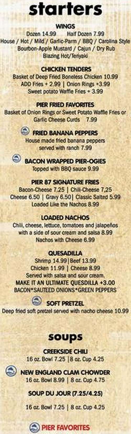 Pier 87 menu page 1