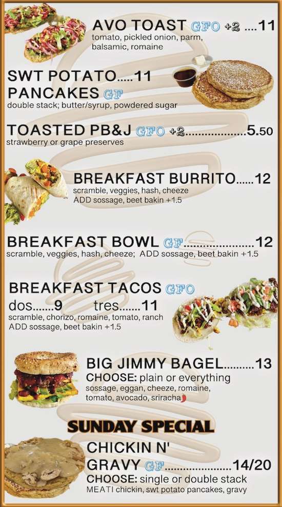 PB&J Bar menu page 1