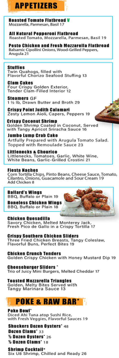 Ballard's Beach Resort menu page 1