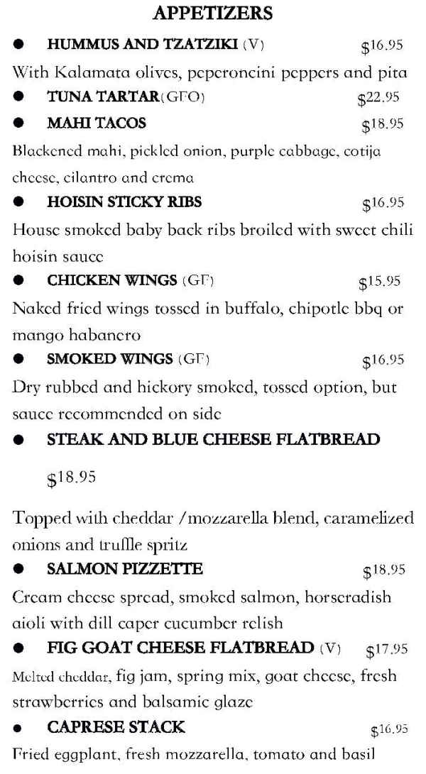 Mohegan Restaurant & Bar menu page 1