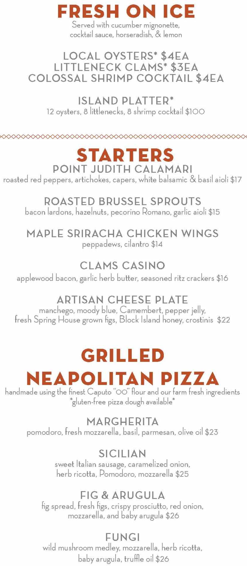 Spring House Main Restaurant menu page 1