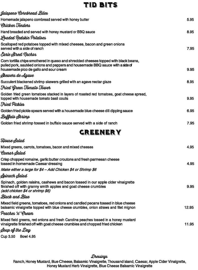 Earle Street Kitchen & Bar menu page 1