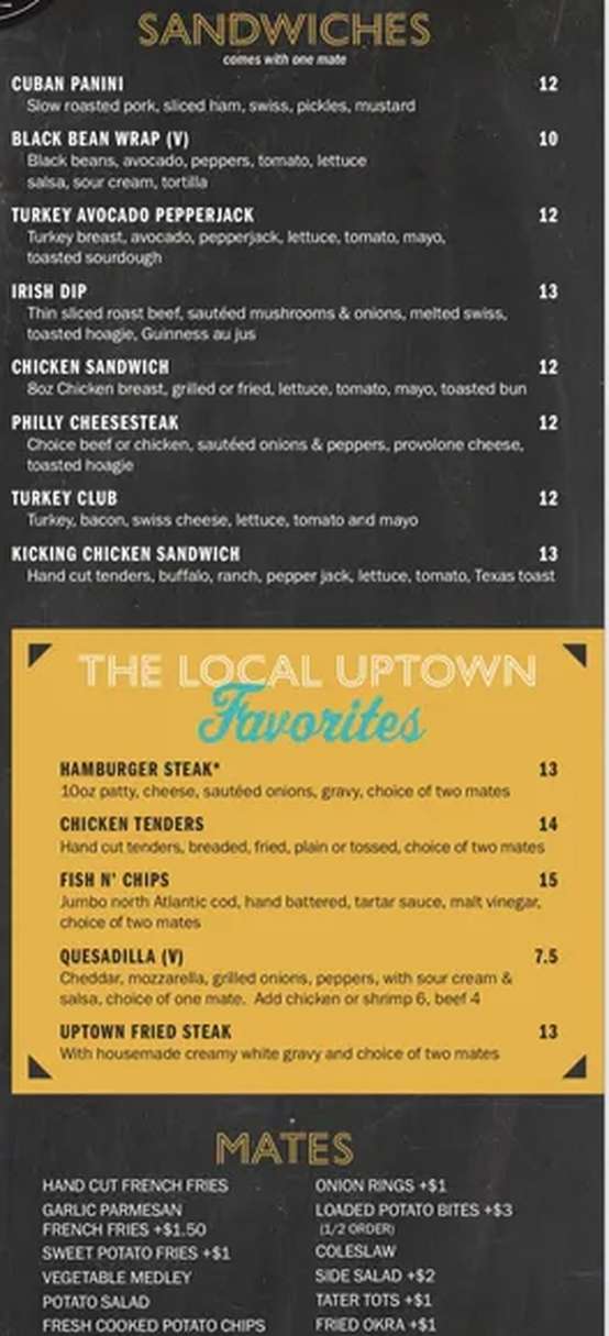 The Local Uptown menu page 1