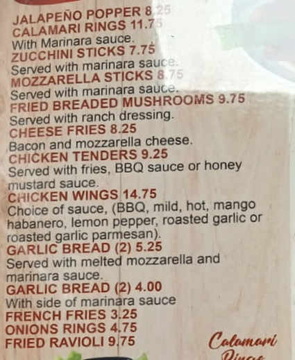 Brothers Italian menu page 1