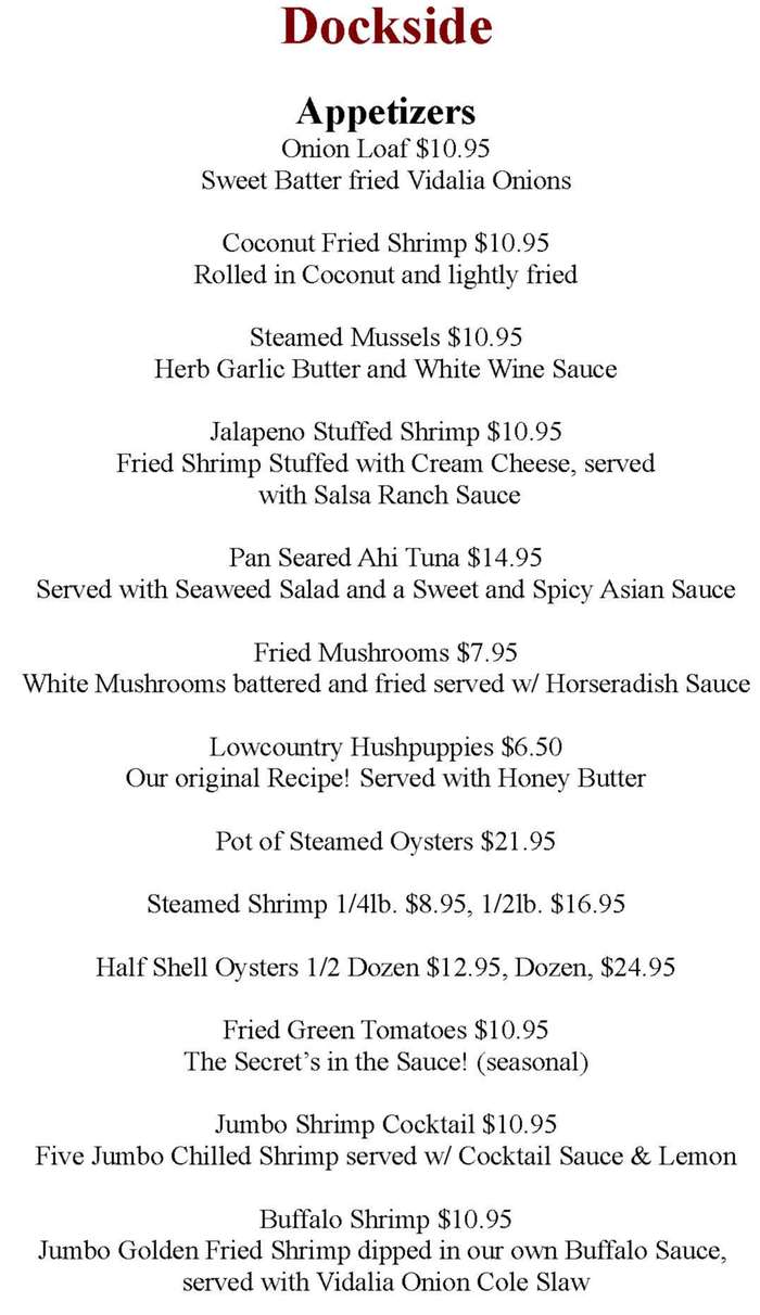 Dockside menu page 1