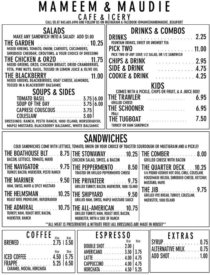 Mameem & Maudie menu page 1