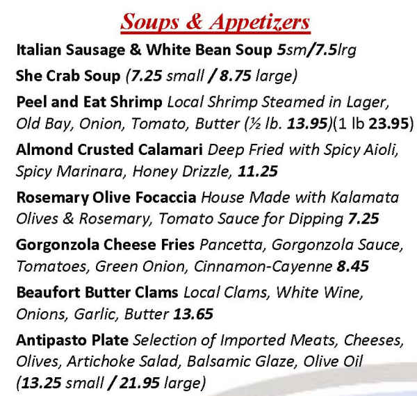 Panini's menu page 1