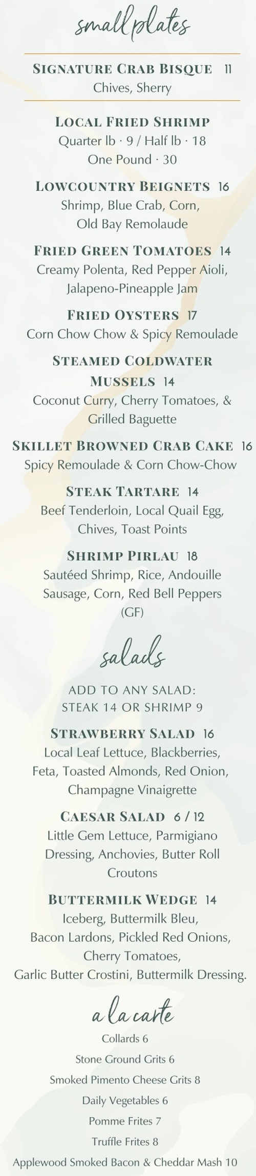 Saltus River Grill menu page 1