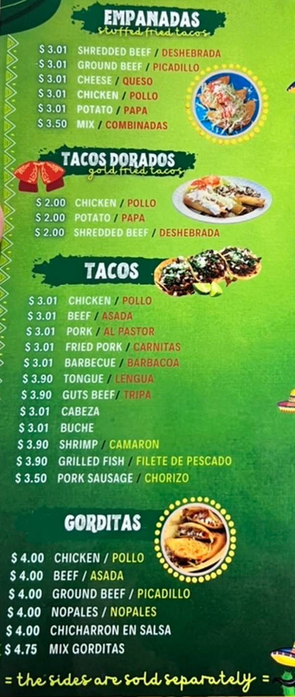 Taqueria Lopez menu page 1
