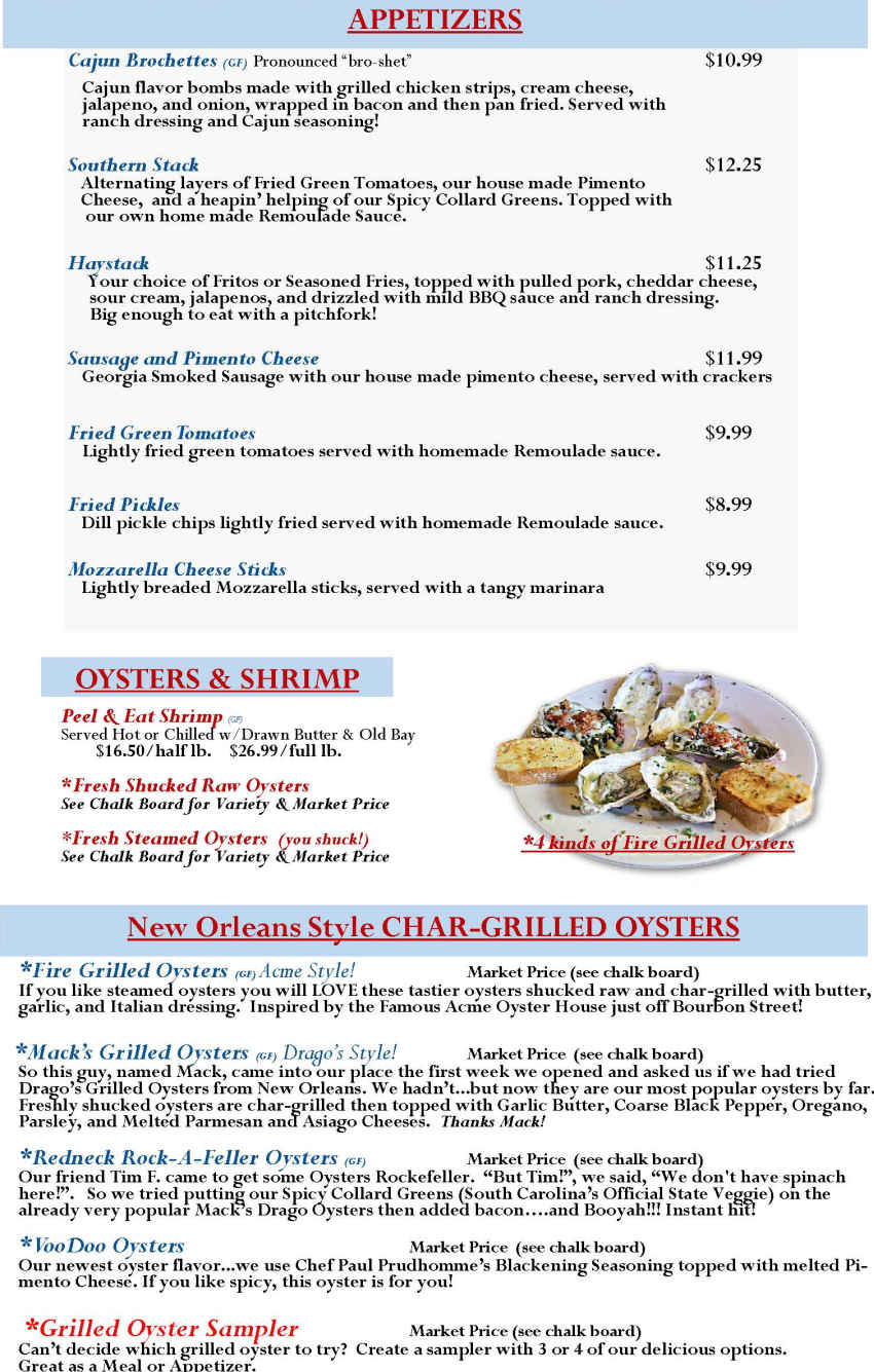 Palmettos Smokehouse menu page 1