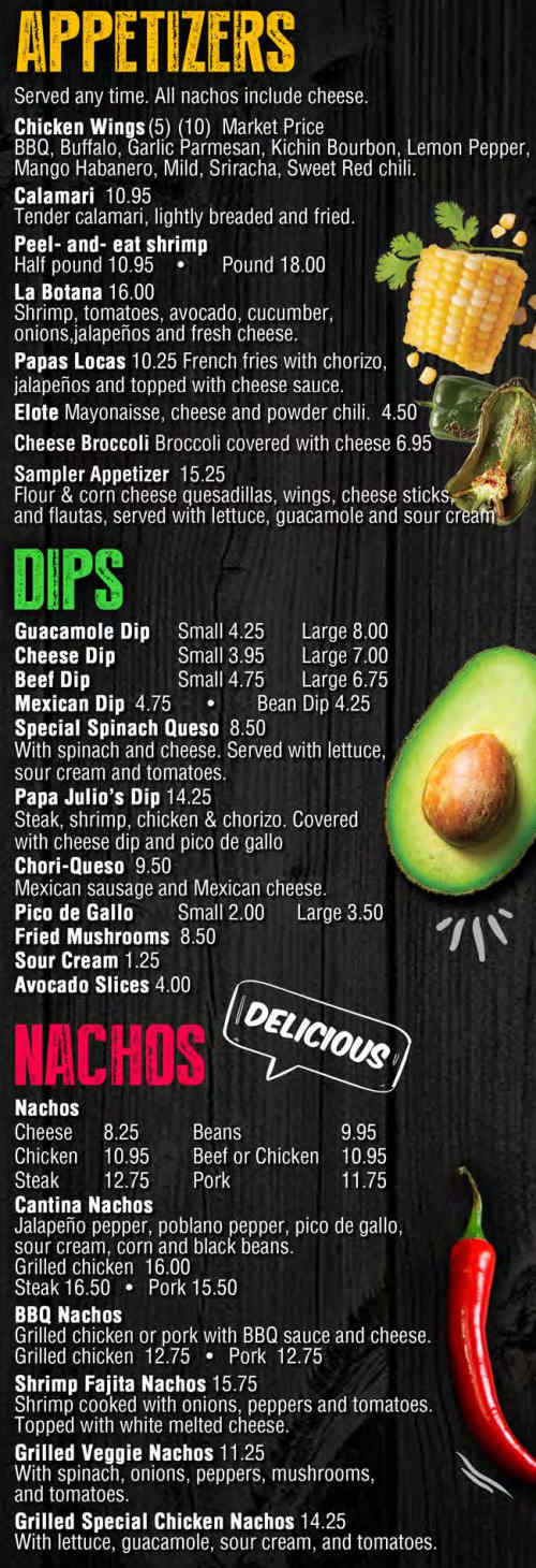 Papa Julio's menu page 1