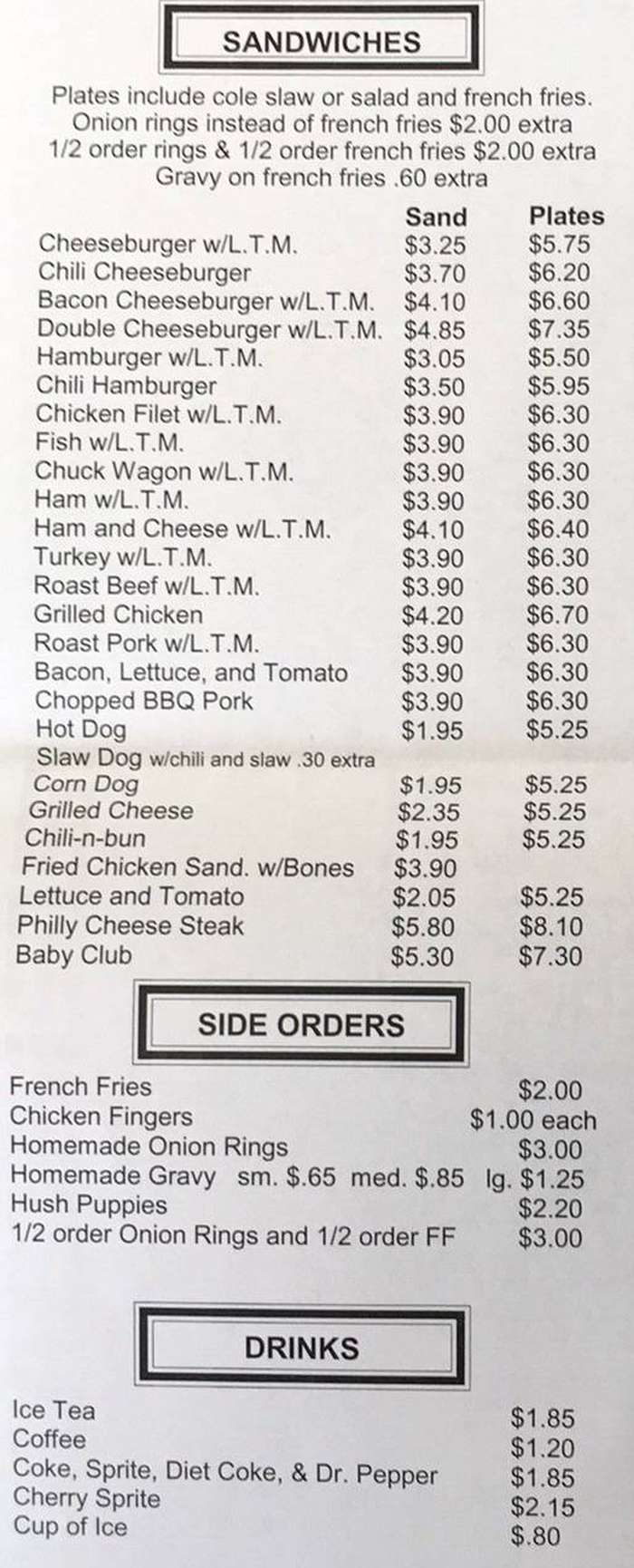 Time Drive In menu page 1