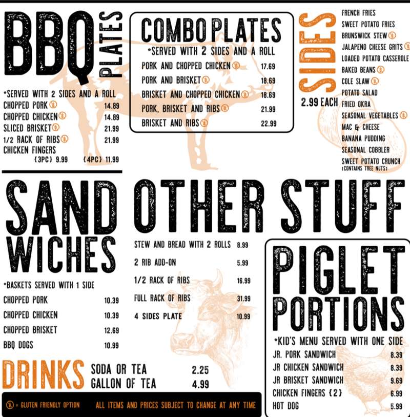 The Smokin' Pig menu page 1