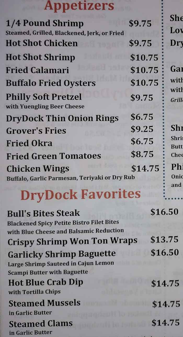 Drydock menu page 1