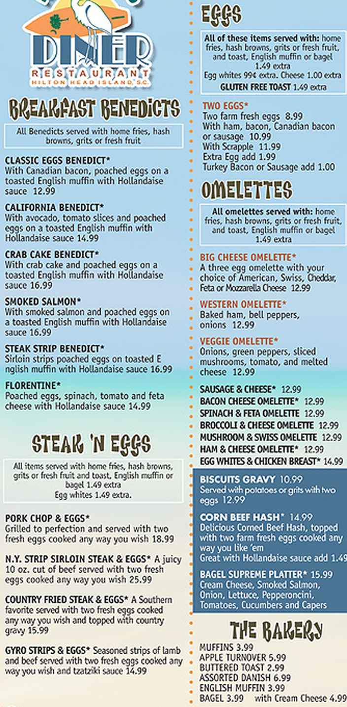 Hilton Head Diner menu page 1