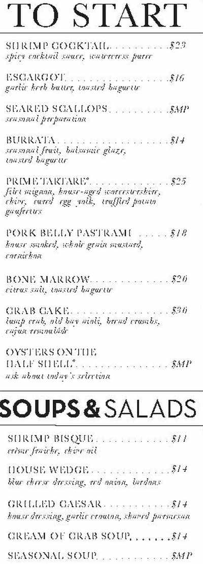 Bowdies Chophouse menu page 1