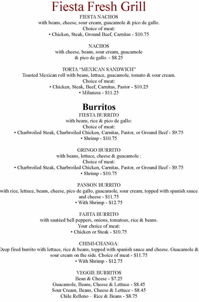 Fiesta Fresh Mexican Grill menu page 1
