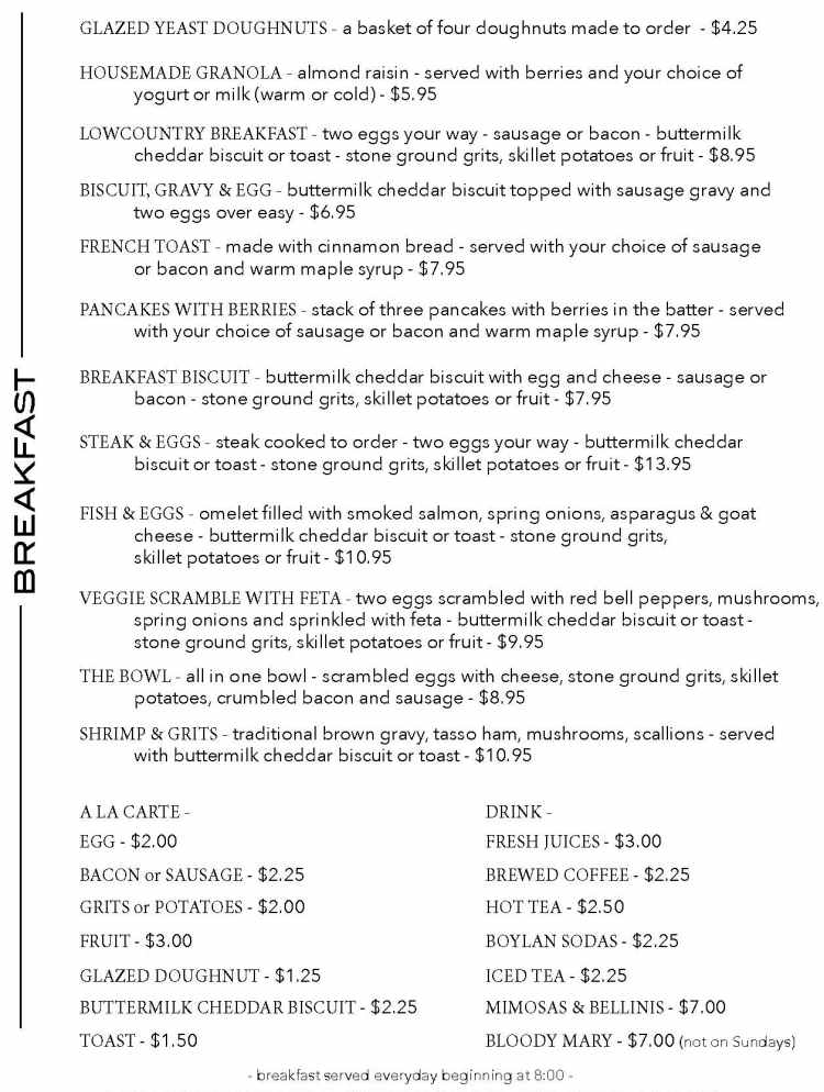 Lowcountry Produce Cafe menu page 1