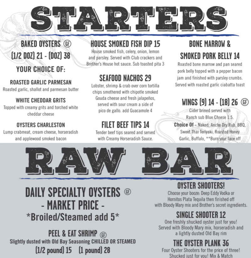 Brother Shucker's menu page 1